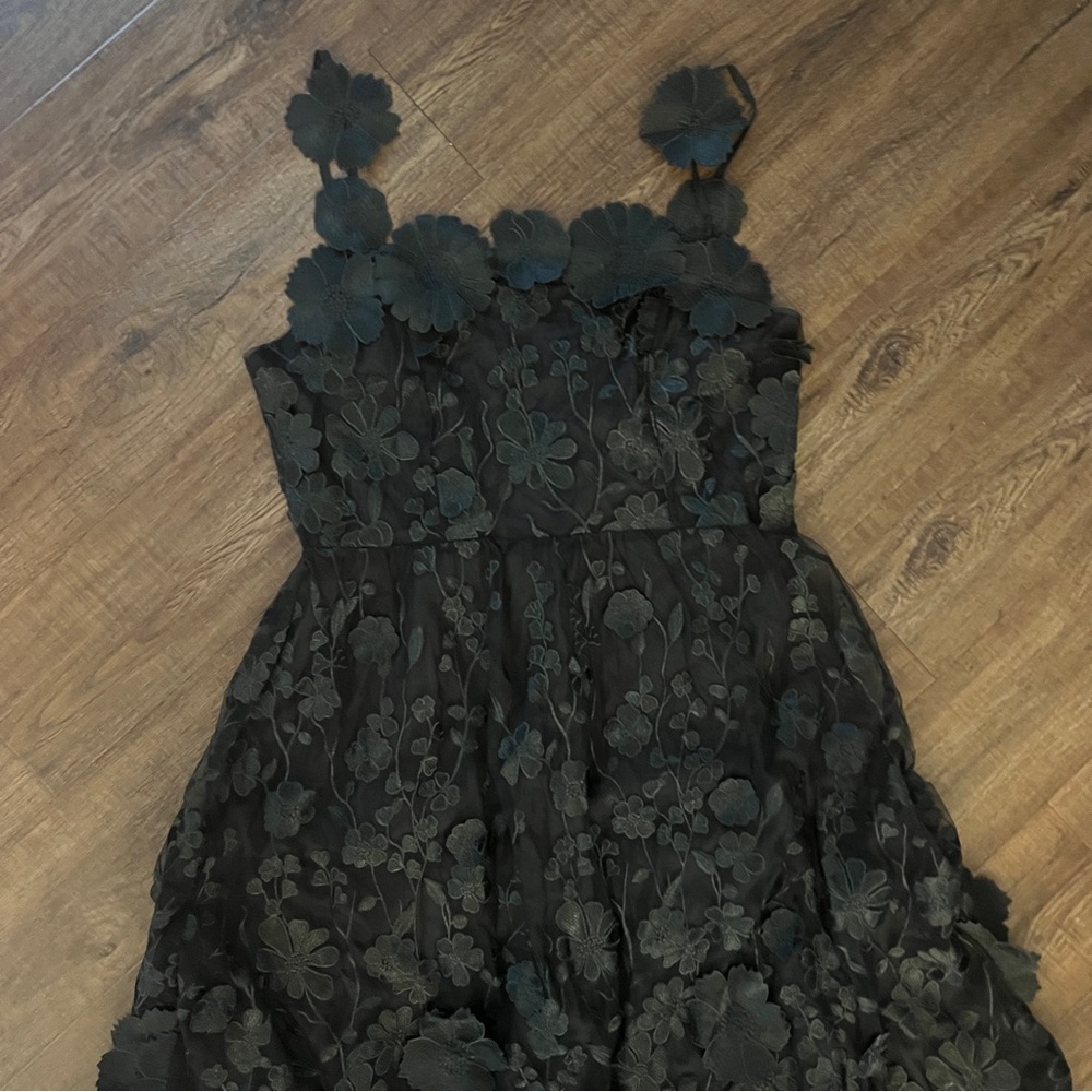Dalia MacPhee Black 3D Floral Appliqué Overlay Party Dress XL - Picture 5 of 14